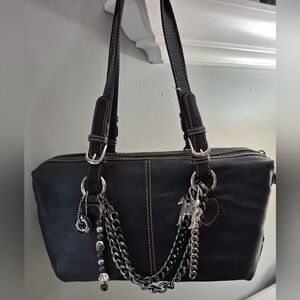 The Sak Vintage Pebbled Leather Shoulder Bag W/ Handmade Chain Charms Great Cond